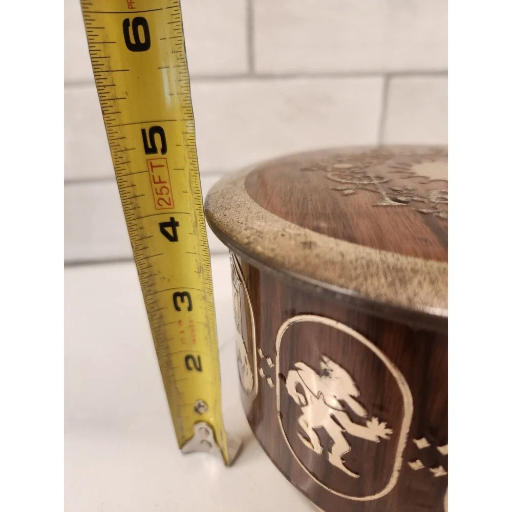 VTG West‎ Germany Storage Tin Fairy Tale Characters Brown And Gold Box Container